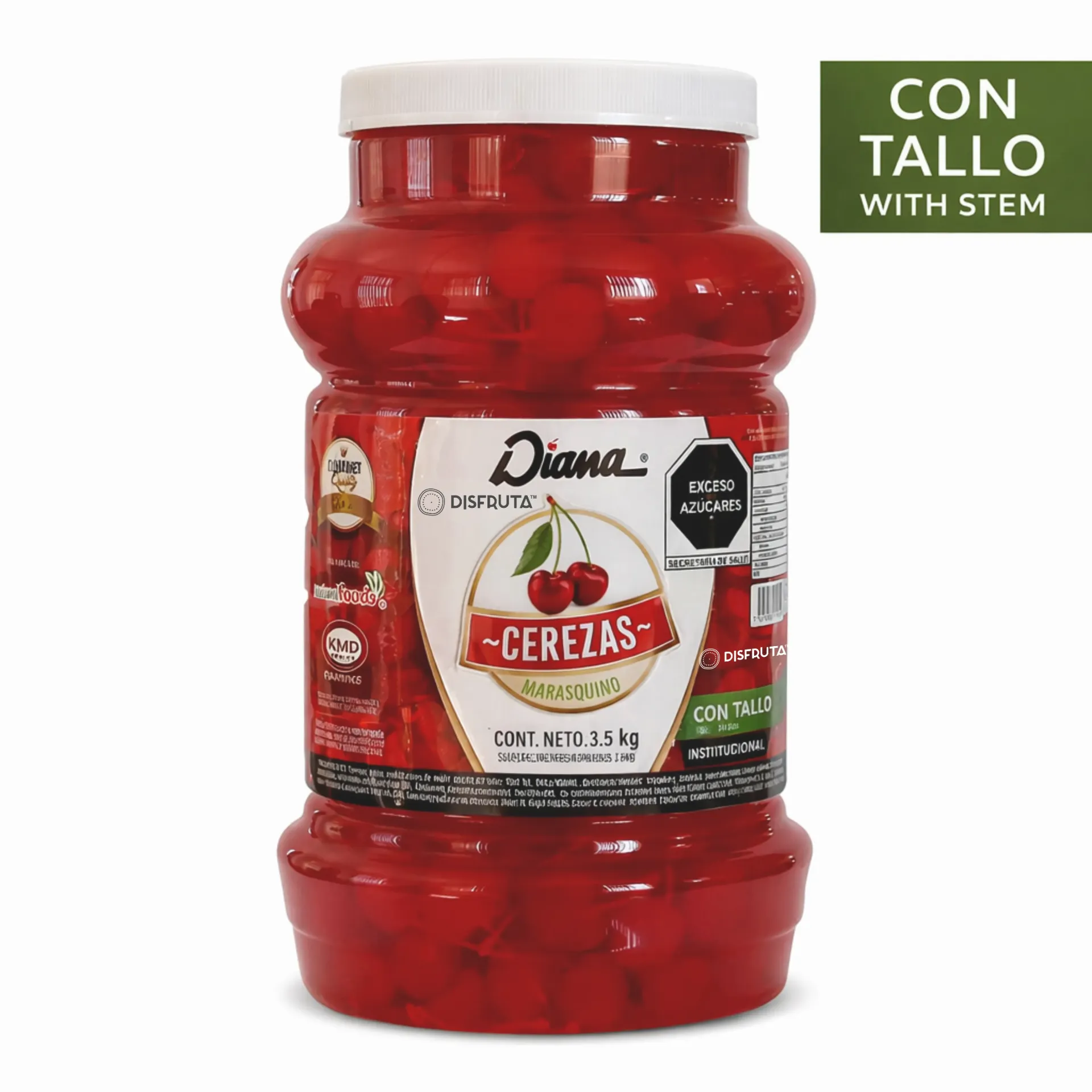 Cerezas Rojas en Almíbar | Con Tallo | Diana® | CIL 3.5Kg.Neto-Dren1.8Kg                                                                                