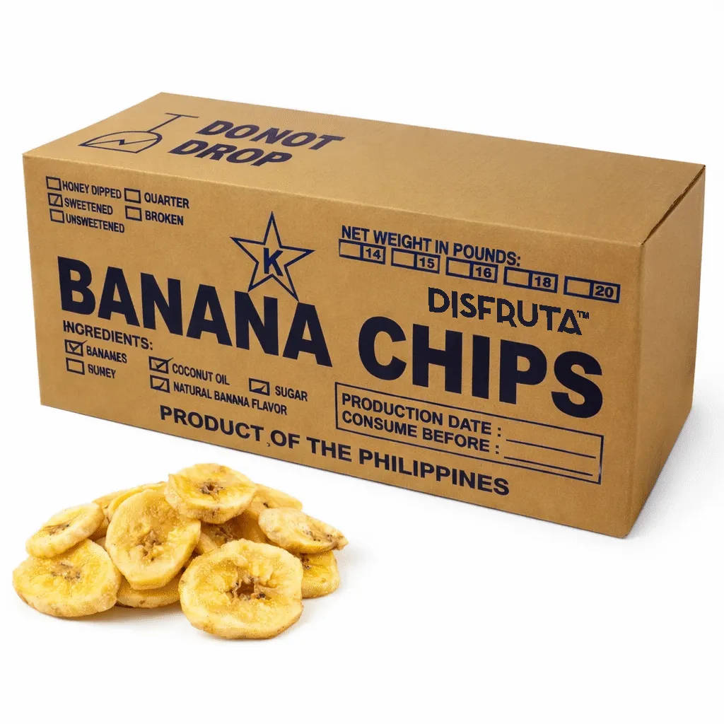 Banana Chips | Whole Sweetened | Philippines | CRB-BX 15Lb/6.8Kg                                               