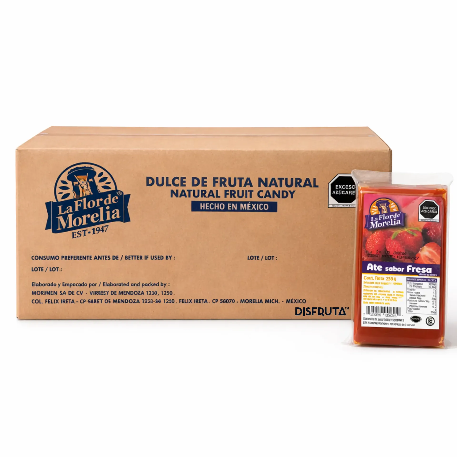 Strawberry-Flavored Paste Fruit |  La Flor de Morelia® | CTN-BX 24 Pack 250Gr