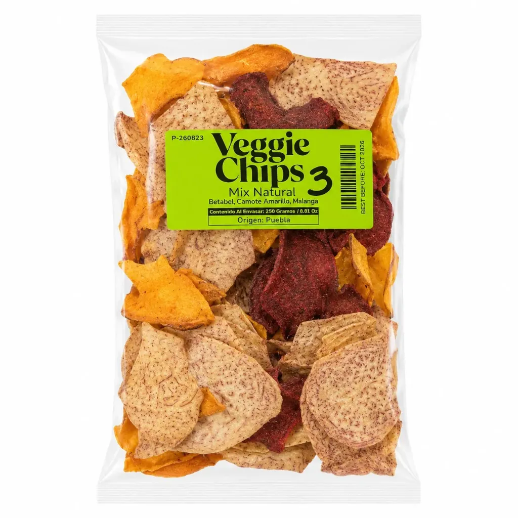 Veggie Chips Mix 3 Natural | Betabel, Camote Amarillo & Taro | Puebla | Pack 250Gr