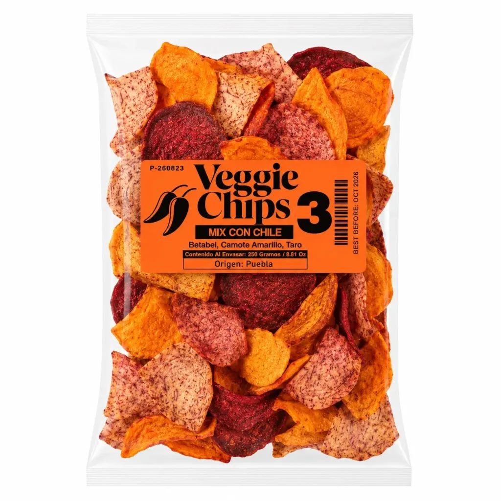Veggie Chips Mix | Betabel, Camote Amarillo, & Taro con Chile | Puebla | Pack 250Gr