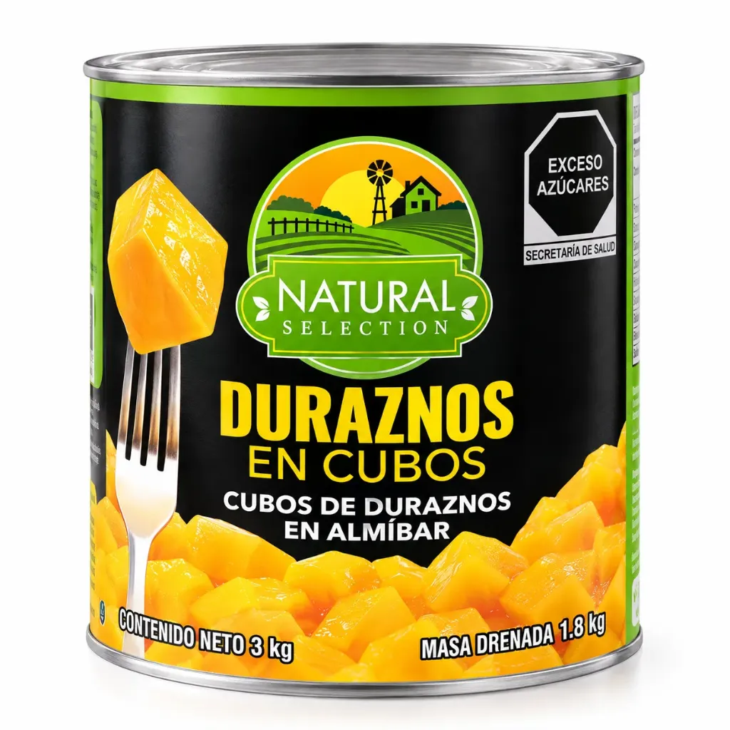 Peach Cubes in Syrup|  Natural Select ® | Chile | CAN 3KG Dren 1.8KG                                                                                    